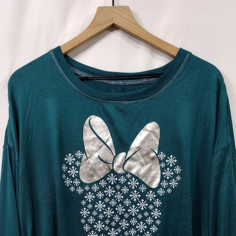 NWT Disney Minnie Mouse Lounge Top Women's XL Green Casual Comfy Holiday - Picture 2 of 9